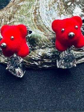 Red Bear Crystal Drop Earrings